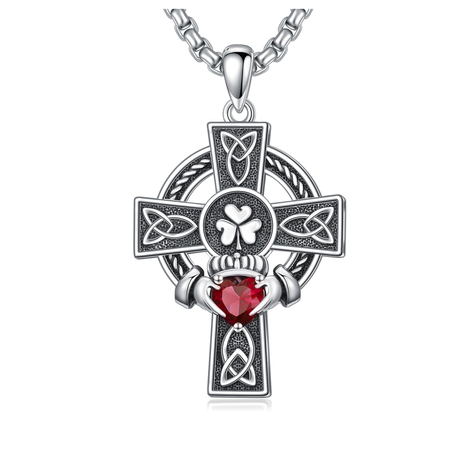 925 Sterling Silver Cross Pendant Necklace for Men Women Amulet Necklace Protection Jewelry Religious Gifts(With Gift Box)