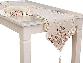 Haokaini - Runner da tavola da tè bianco vintage ricamato, con fiori e nappe, centrotavola per matrimoni, feste, banchetti, sala da pranzo e decorazione per la casa