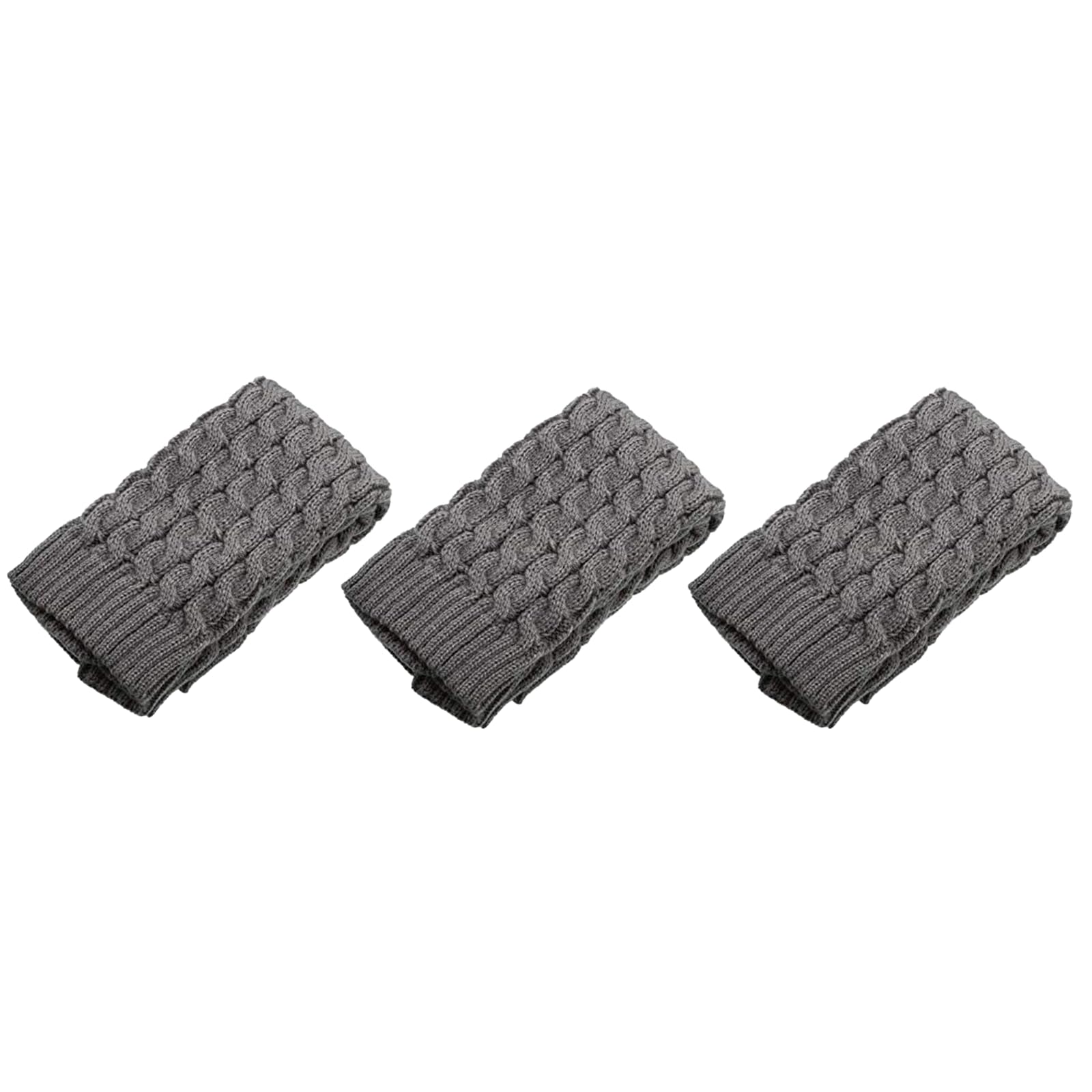 3 Pairs Dark Gray Womens Winter Knit Leg Warmers Cable Crochet Style Socks