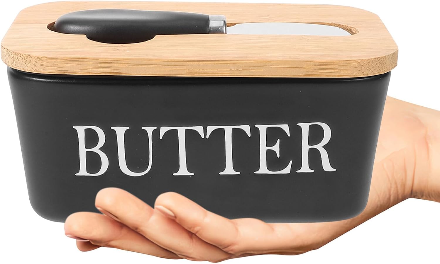 VILLCASE Ceramic Butter Holder with Lid and Cutter Reusable Rectangular Butter Dish for Kitchen Storage Wear-resistant Household Cheese Container Compact Modern Design