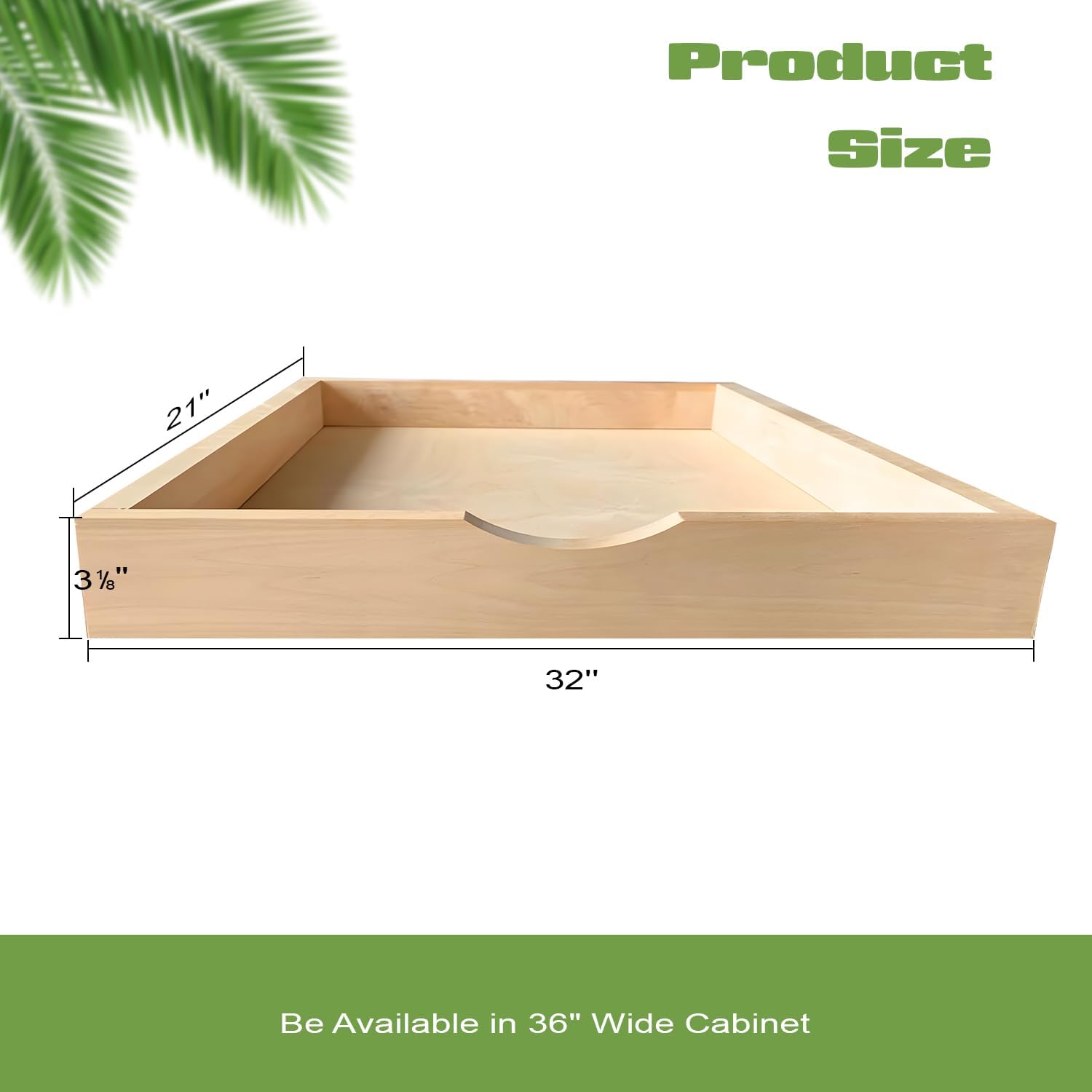 Pull Out Drawer for Cabinets, 36" Wide Cabinet Slide Out Shelve, Pull Out Pantry Shelves, Kitchen Cabinet Drawer Box, Unassemble, Solid Wood Dovetail Joint (Wood Color, 32"W x 3 1/8"H x 21"D)