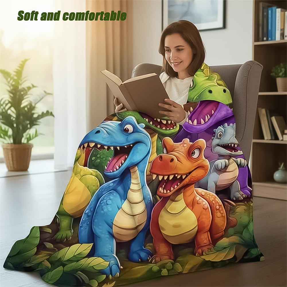Cute Smiling Dinosaurs HD Digital Print Flannel, Soft Flannel Blanket with Funny Smiling Dinosaurs, for Toddler Adults, Warm Cover for Couch Bed Travel & Nap Decor (59.05 * 39.37in)