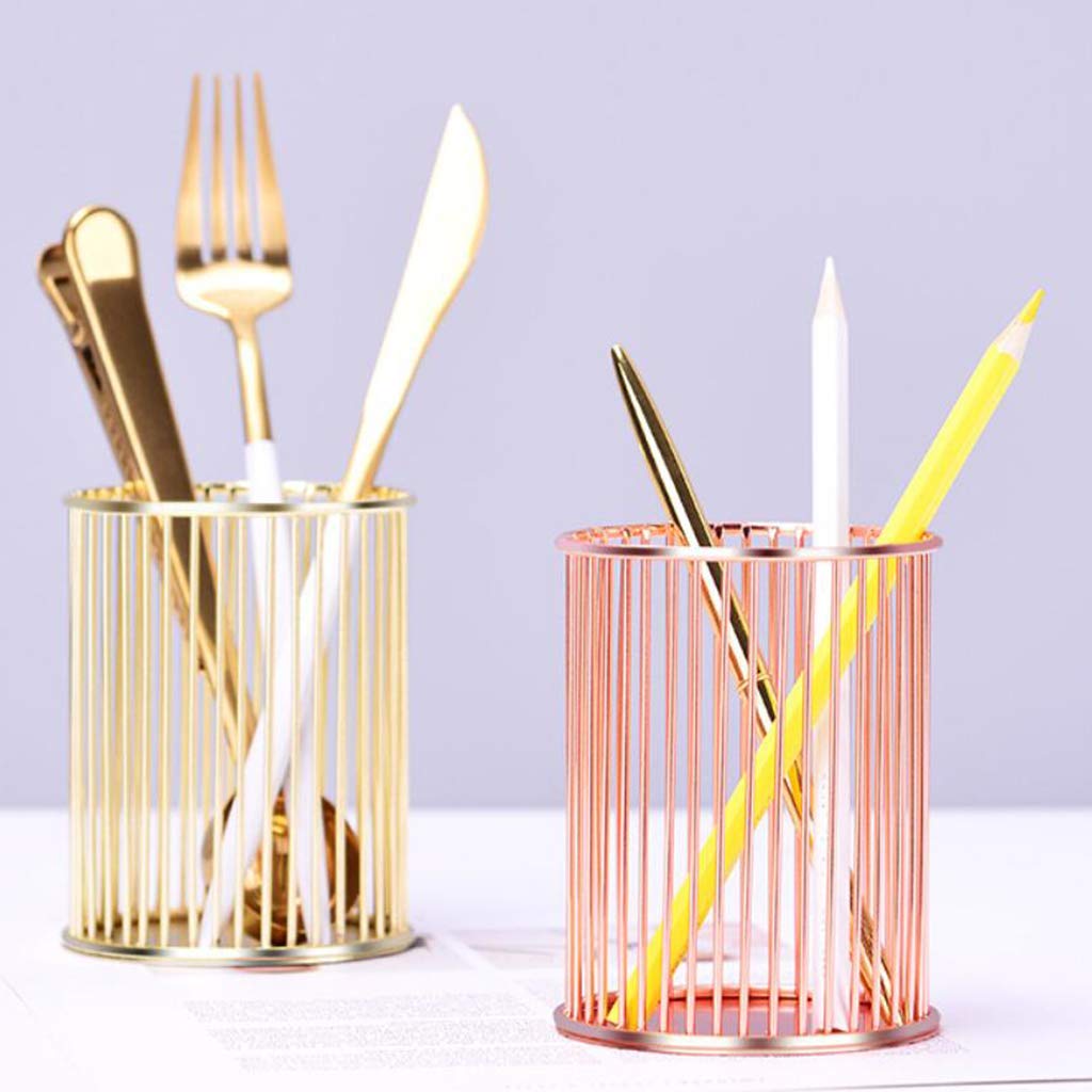 Stifteköcher aus Eisen, rund, Drahtgeflecht, Stiftehalter, Stiftehalter, Schreibtisch-Organizer, goldfarben, 10 Stück