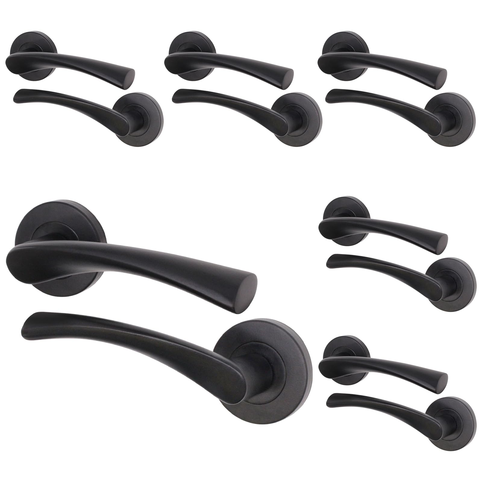 EAI Black Internal Door Handle | 6 Pair Matt Black Lever on Rose Round Handles | Novoli Range