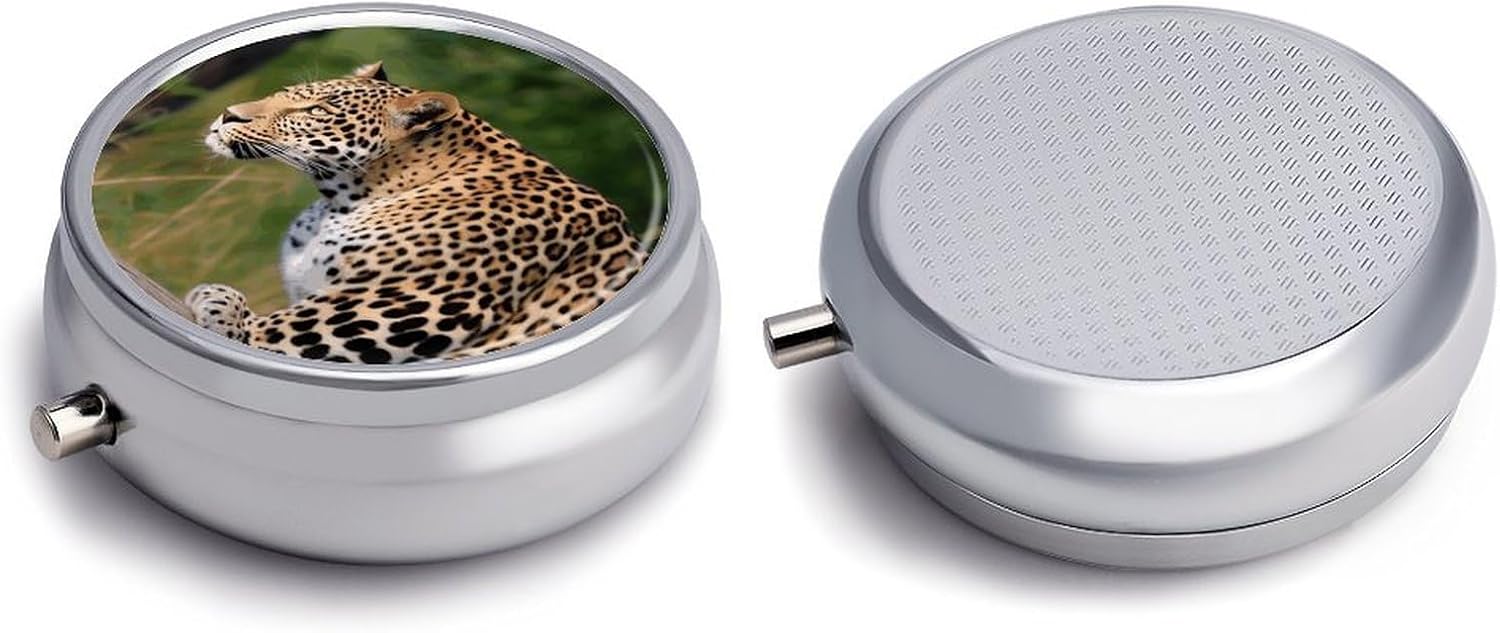 African Leopard Round Pill Box with 3 Compartments & Mirror image 5