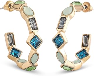 Zaveri Pearls Green Blue Dazzling Stones Embellished Contemporary Semi Hoop Studs Earrings For Women-ZPFK17215 Price In India