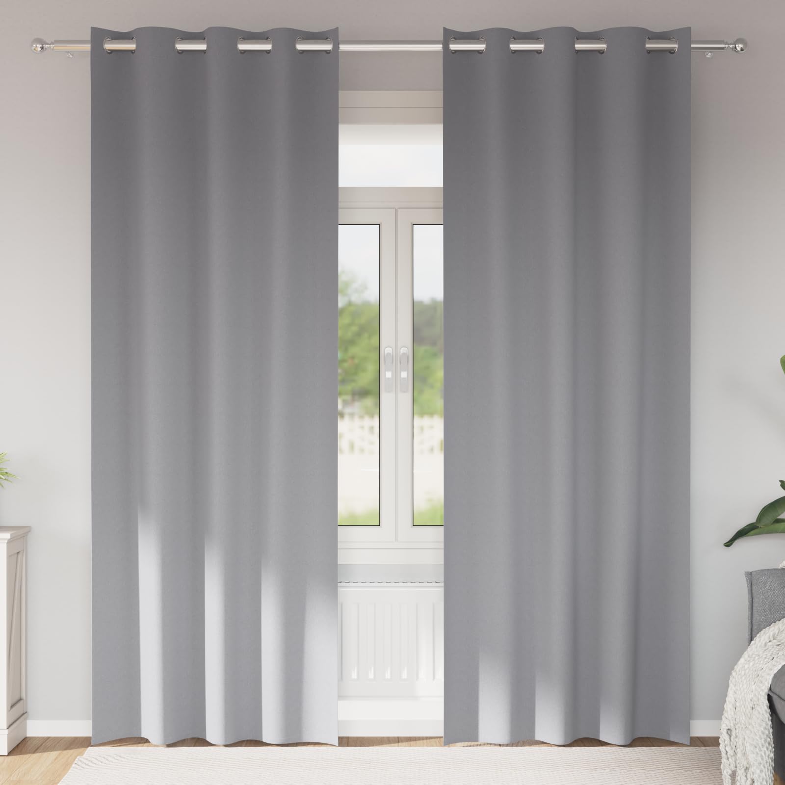 Rideaux occultants gris clair lot de 2 en polyester format 260 x 140 cm pour salon