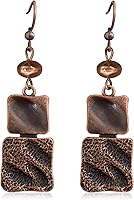 Hanavigar Bohemian Vintage Copper Rectangle Dangle Drop Earrings for Women - Ethnic Hook Lightweight Jewelry