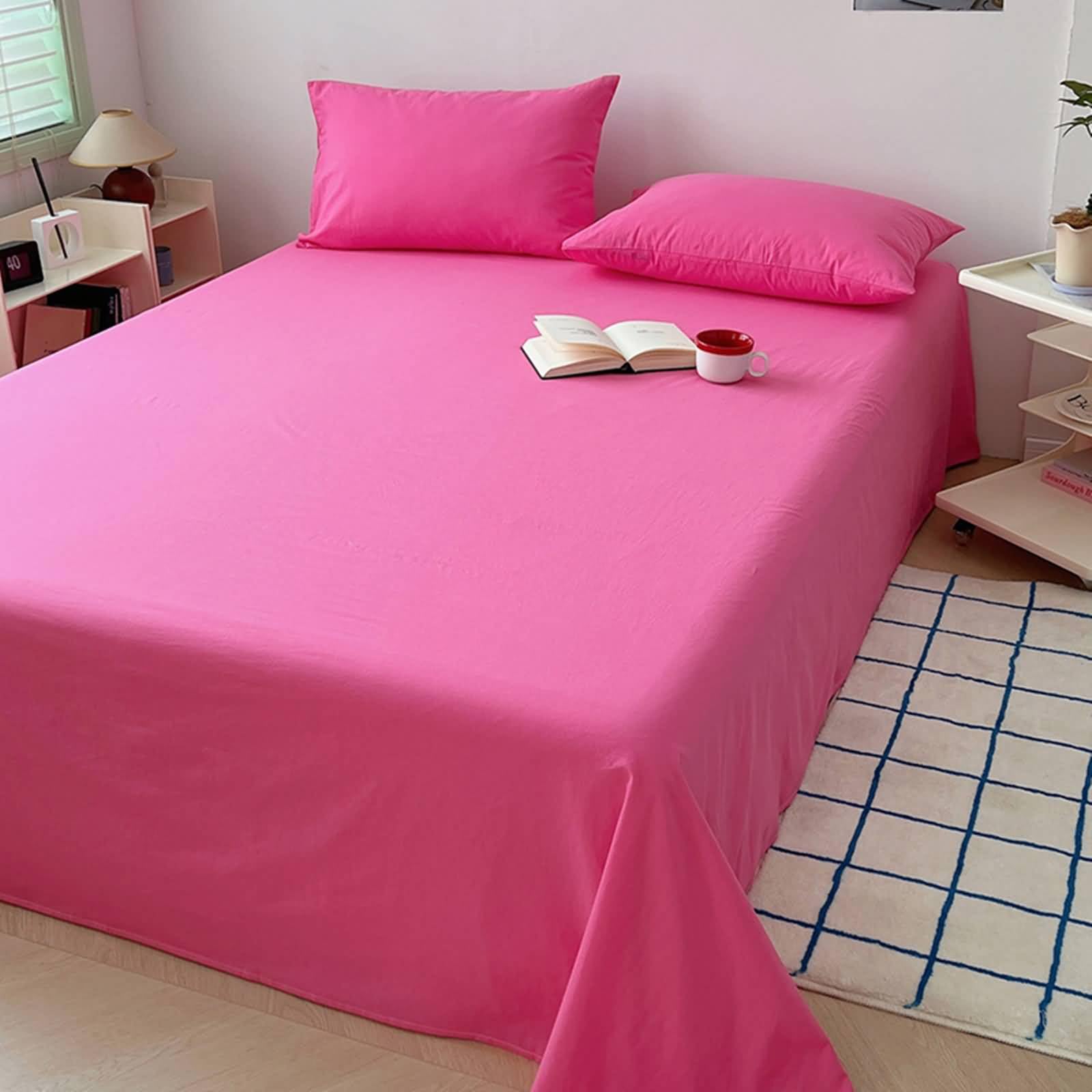 Sábanas planas de algodón, sábana de algodón color rojo rosa, suave y transpirable, 200 x 230 cm