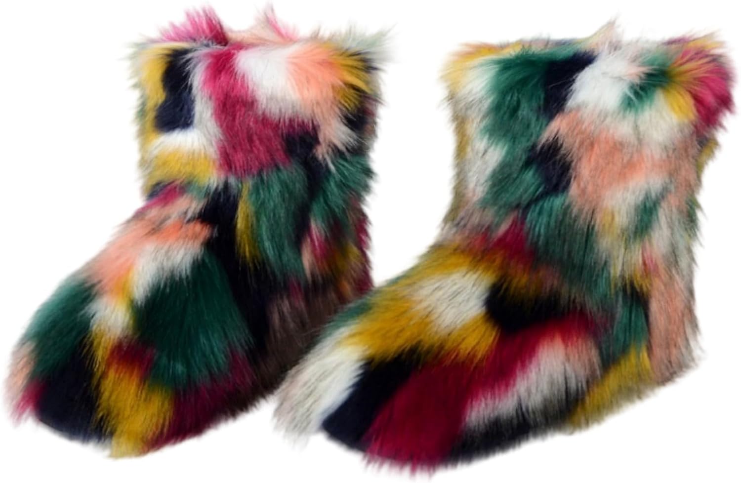 Girls Faux Fur Mid-Calf Snow Boot Winter Warm Furry Fluffy Shoes