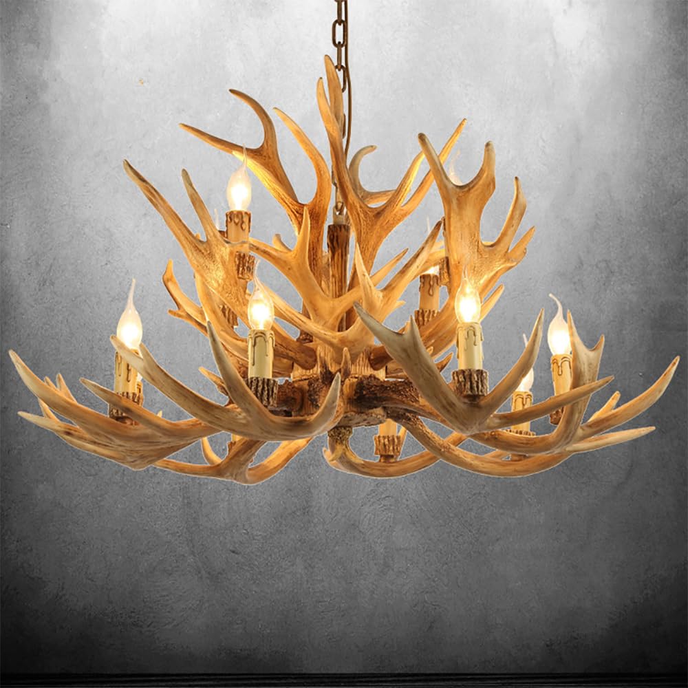 SXECAEPS Modern creative chandelier American Retro Deer Antler Luxury Creative Living Room Restaurant Bedroom Clothing Store Cafe Bar Log Cabin Pendant Light (A 12 Lights)