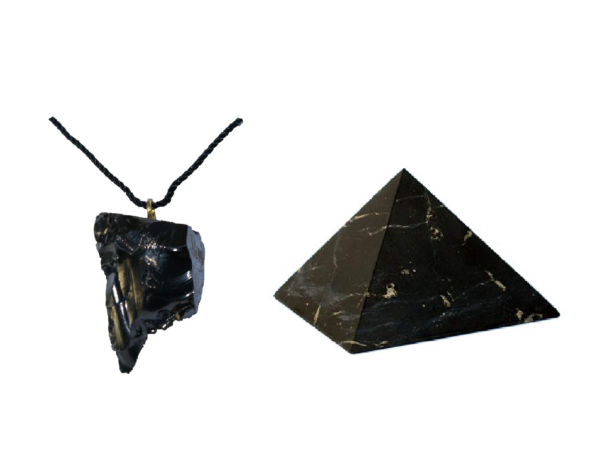 Precious Shungite Pendant Approx. 2 cm Shungite Pyramid 5 cm Unpolished, Normal shungite and fine shungite, Precious Shungite