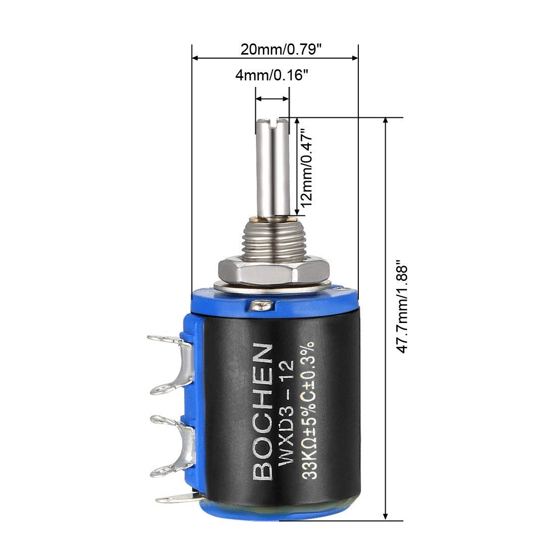 Potenziometro 33K Ohm / 1W Potenziometro Potenti Regolabili, Filo Avvolto, Precisione Multigiro con Bottoni, 1 pz