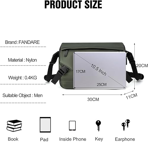 Miniatura 3 de FANDARE Elegante bolso de hombro para hombre, bolso cruzado tipo mensajero, maletín pequeño, bolso bandolera para hombres para el trabajo,