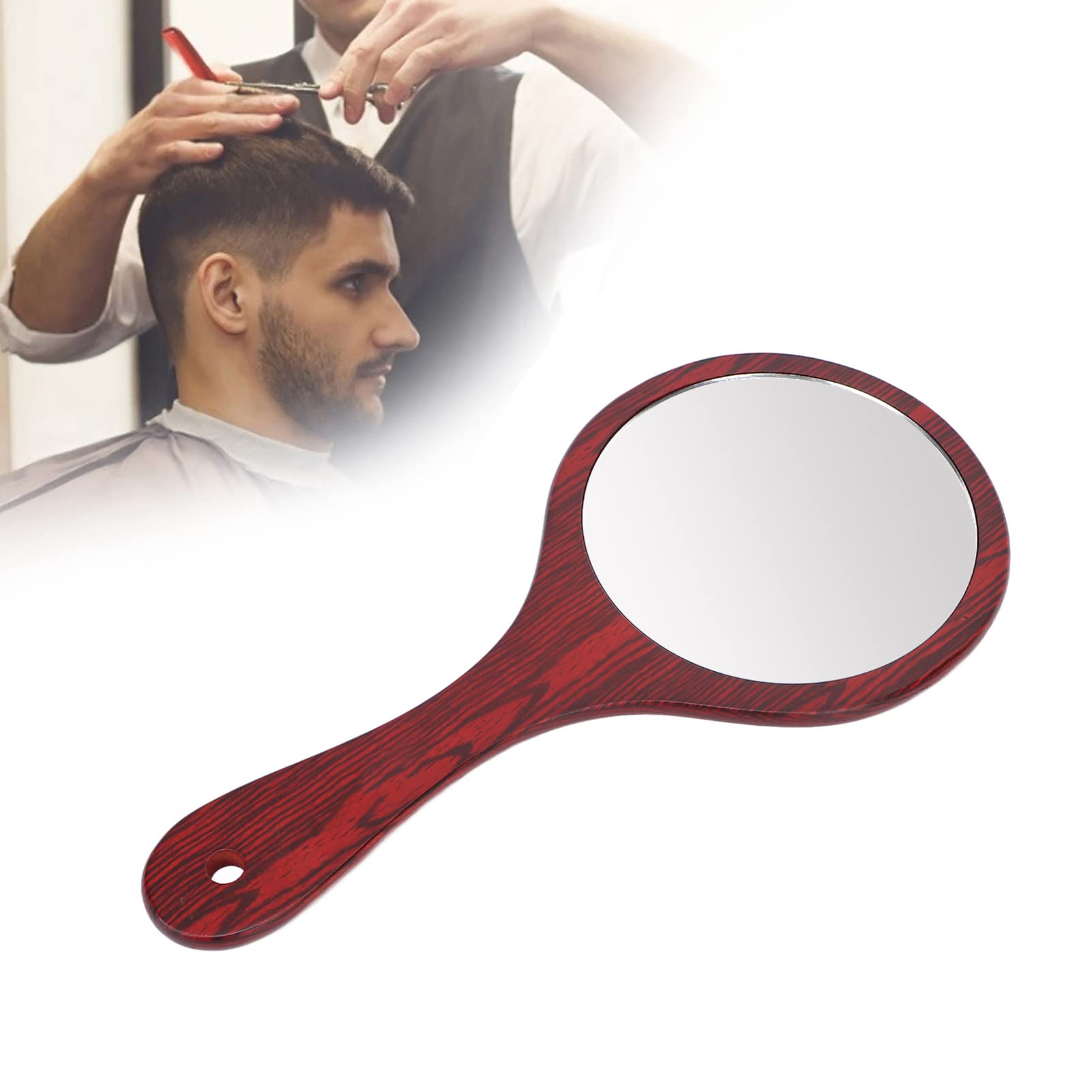 Handheld Mirror Portable Wooden Handle for Makeup Vanity Cosmetic Travel Salon Barbers Hairdressers