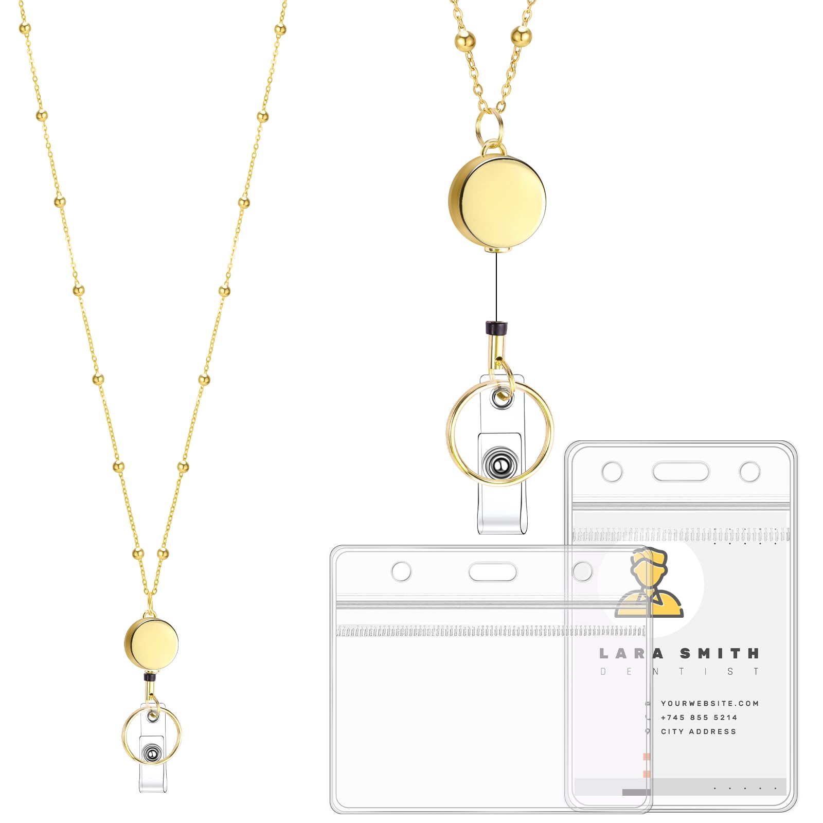 Lanyards for Id Badges Stainless Steel Badge Lanyard with 2 Pcs Waterproof Badge Holder Retractable Badge Lanyards Teacher Lanyard for Cruise Ship Key