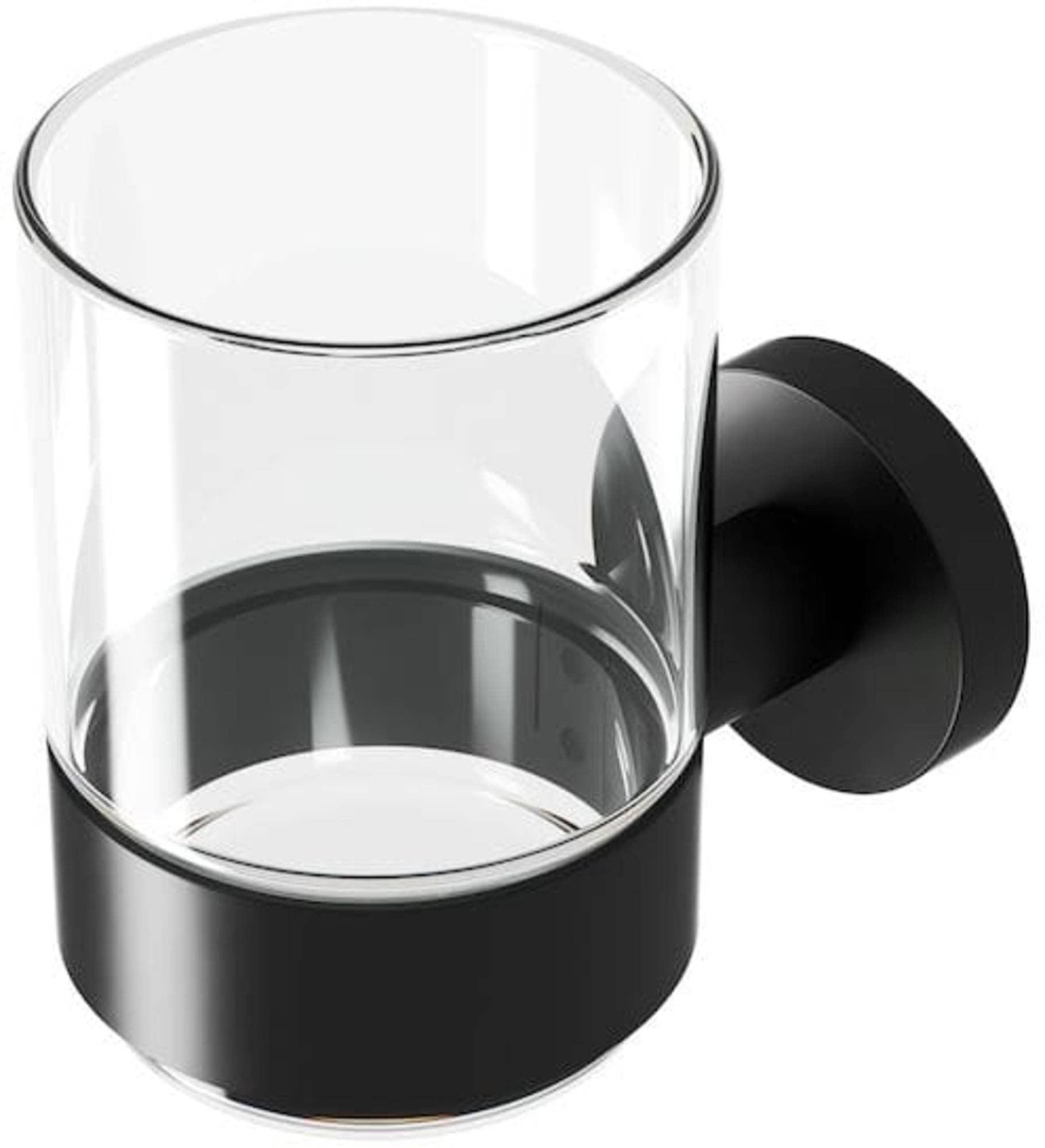 Geesa Nemox Becherhalter, Zahnputzbecher aus Glas, Halter aus Edelstahl, Farbe: Schwarz, 66 x 98 x 102 mm