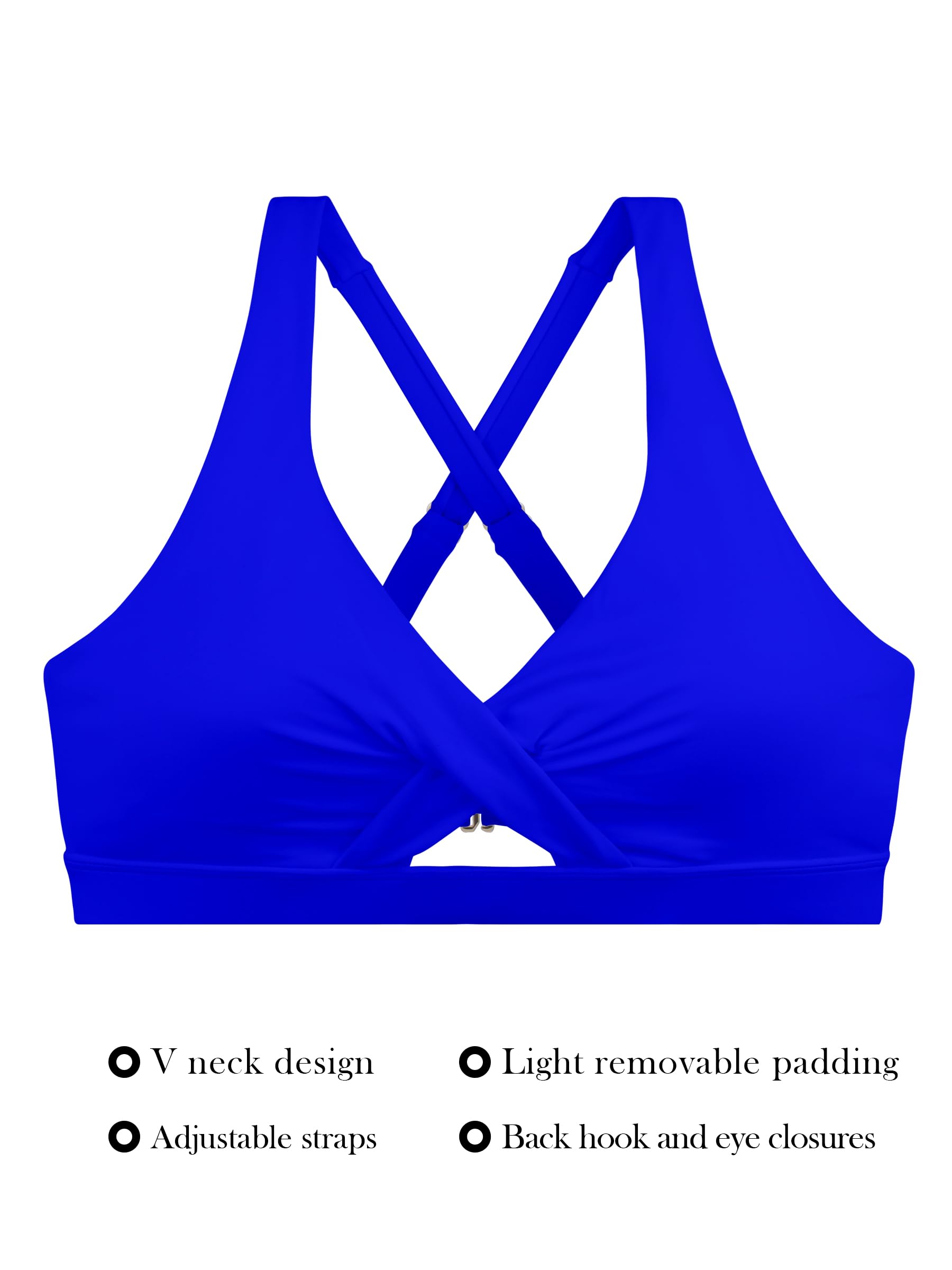 RELLECIGA Haut de bikini rembourré push-up à col en V pour femme | Haut de bain rembourré push-up avec découpe sur le devant