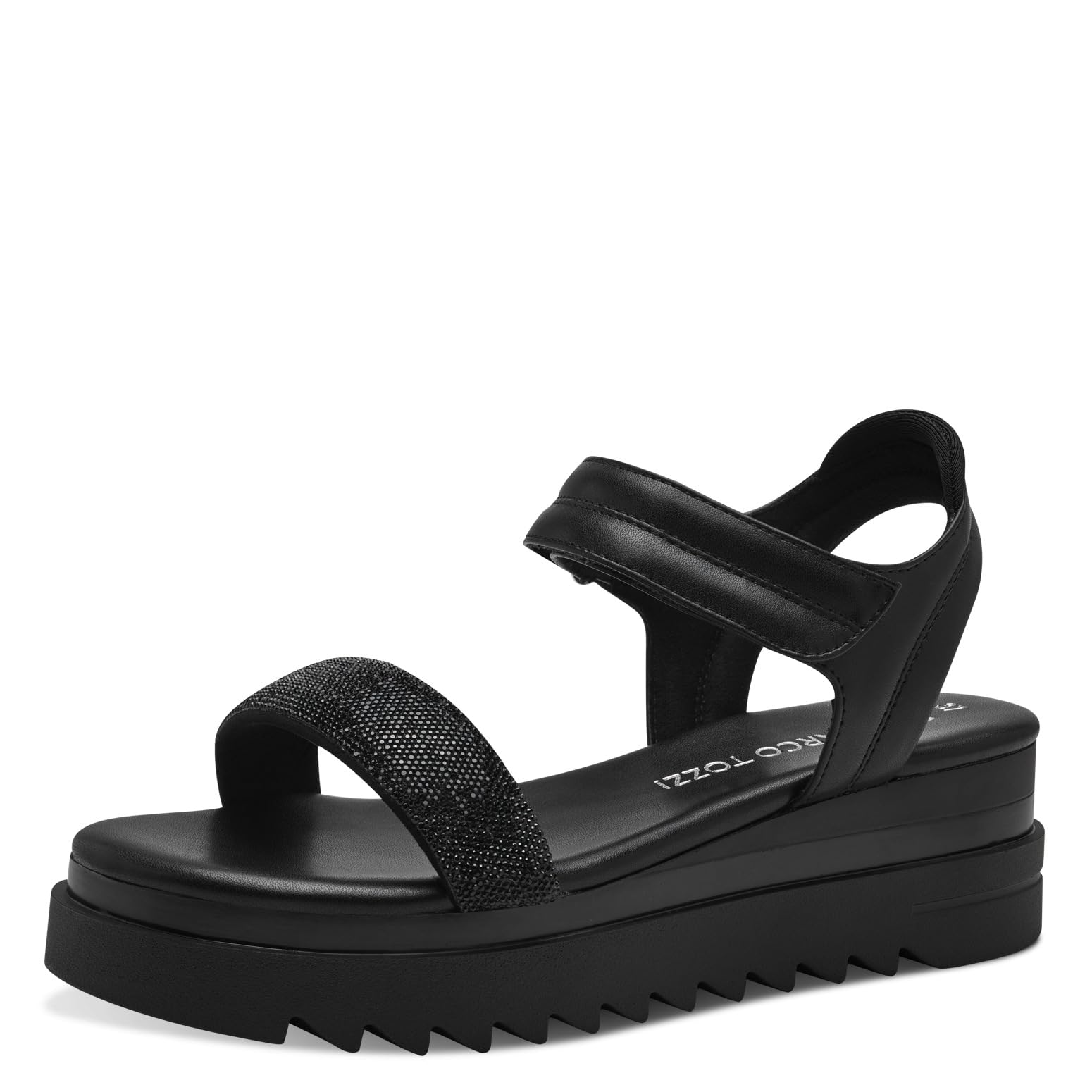 MARCO TOZZI Women's 2-28708-42 Wedge Sandal, BLACK COMB, 5.5