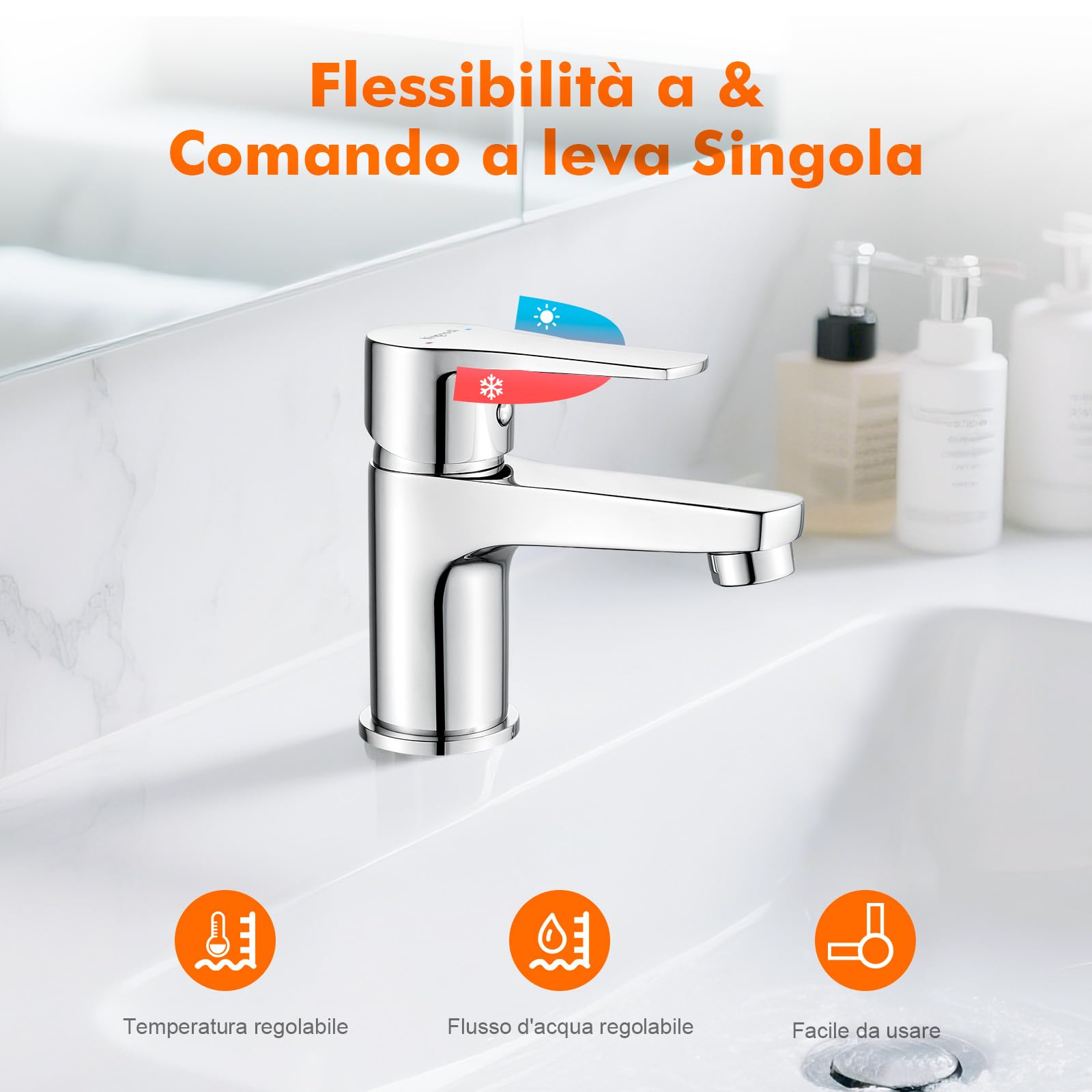 Ibergrif Rubinetto Monocomando per Lavabo da Bagno, Design Compatto e Moderno, Miscelatore a Risparmio Idrico in Ottone Cromato, Facile Installazione, Modello M11057
