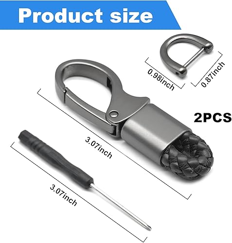Miniatura 2 de Augeny 2 llaveros de automóvil, 360 grados de cuero giratorio con anillo en D antipérdida, llaveros universales de metal resistente con