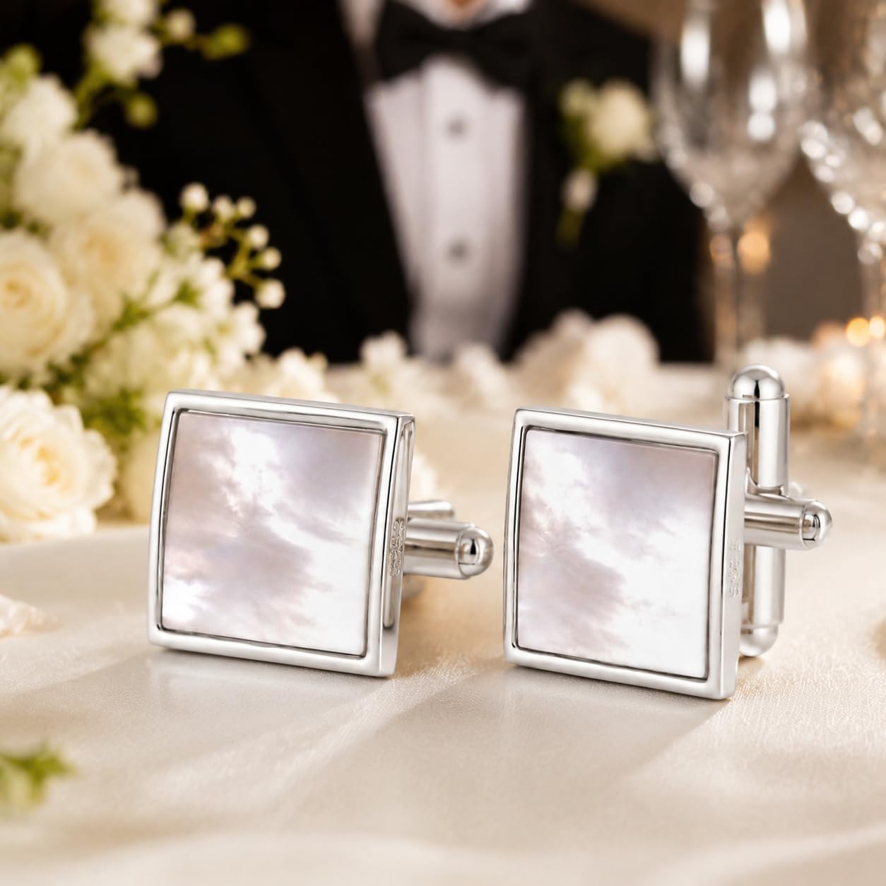 S925 Mother of Pearl Cufflinks Wedding & Father's Day Jewelry Gift for Men