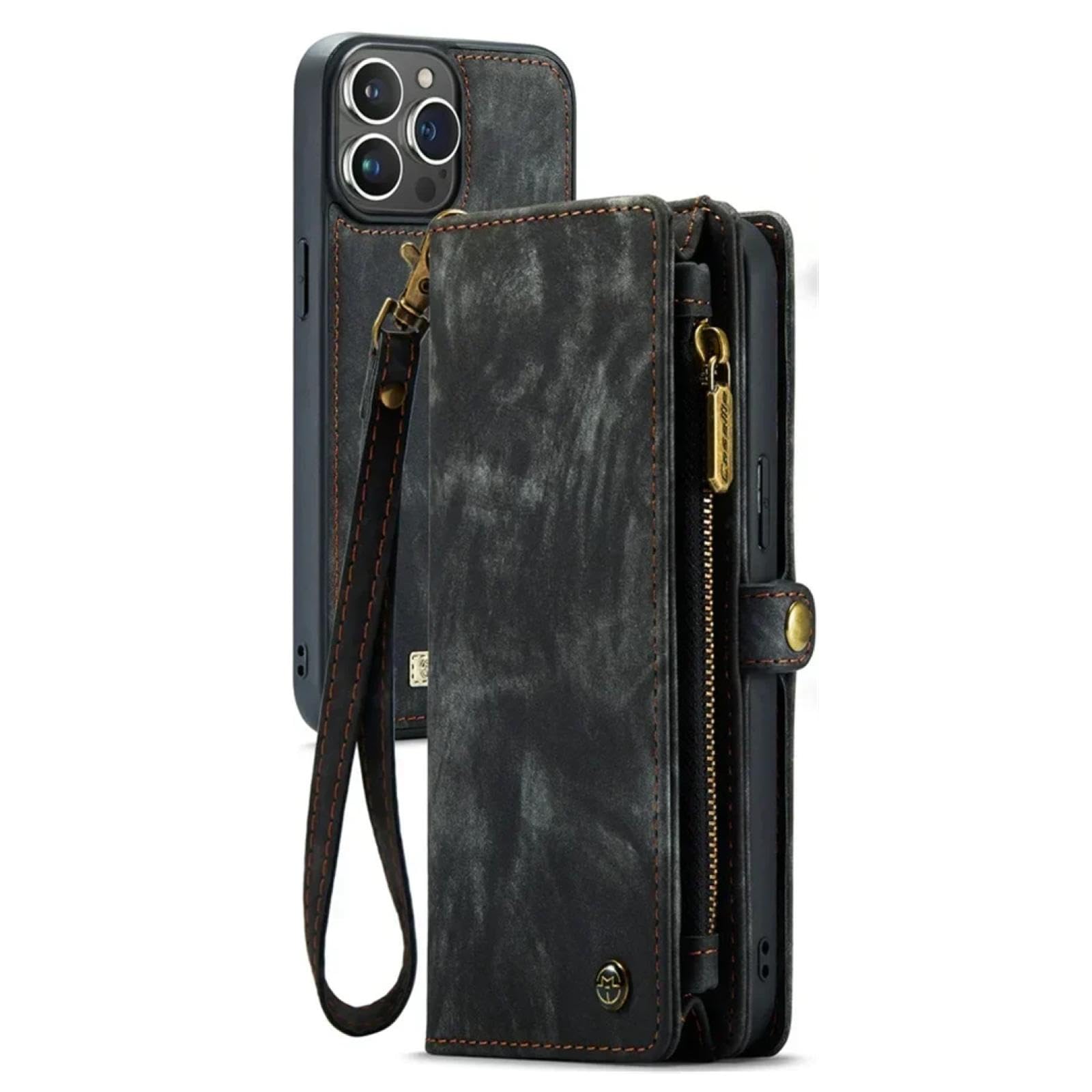 Für iPhone 15 Magnetische Flip-Leder-Handyhülle mit Reißverschluss, Brieftasche, Kartenhülle (für iPhone 15/schwarz)