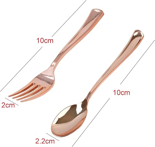 Miniatura 2 de Juego de 48 mini tenedores y cucharas de plástico desechables para fiestas, cubiertos dorados pulidos, cucharas de degustación, tenedores y cucharas