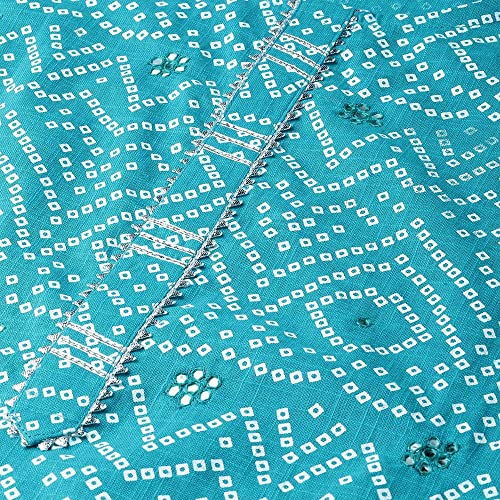 Image of anubhutee Women Cotton Turquoise Blue White Bandhani Print Kurta & Palazzo