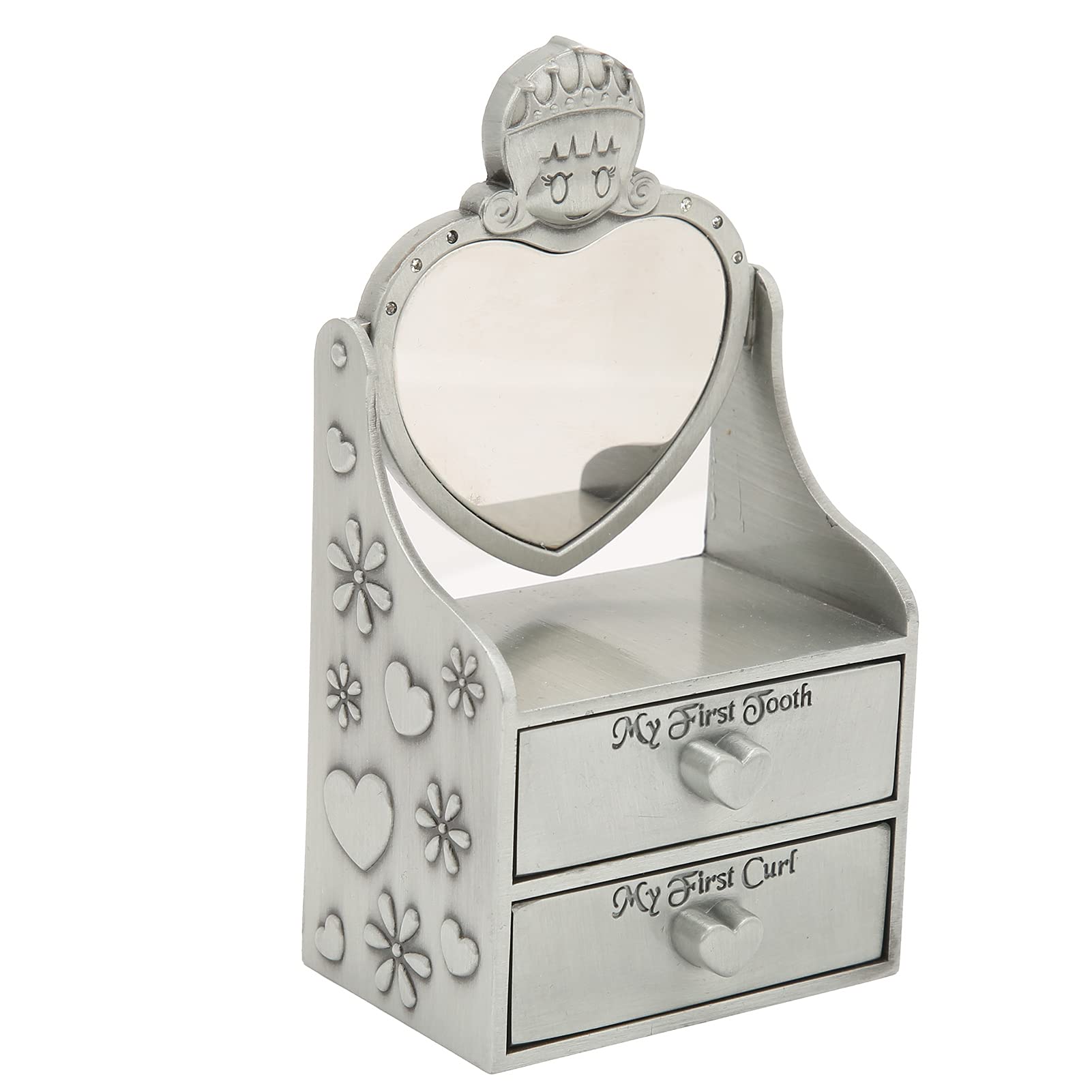 Caja de recuerdos para bebé, regalos de hada de los dientes para niñas y niños, lindo diseño de carruaje de calabaza con dos cajones y caballo, aleación de zinc plateada, caja de (Color de estaño