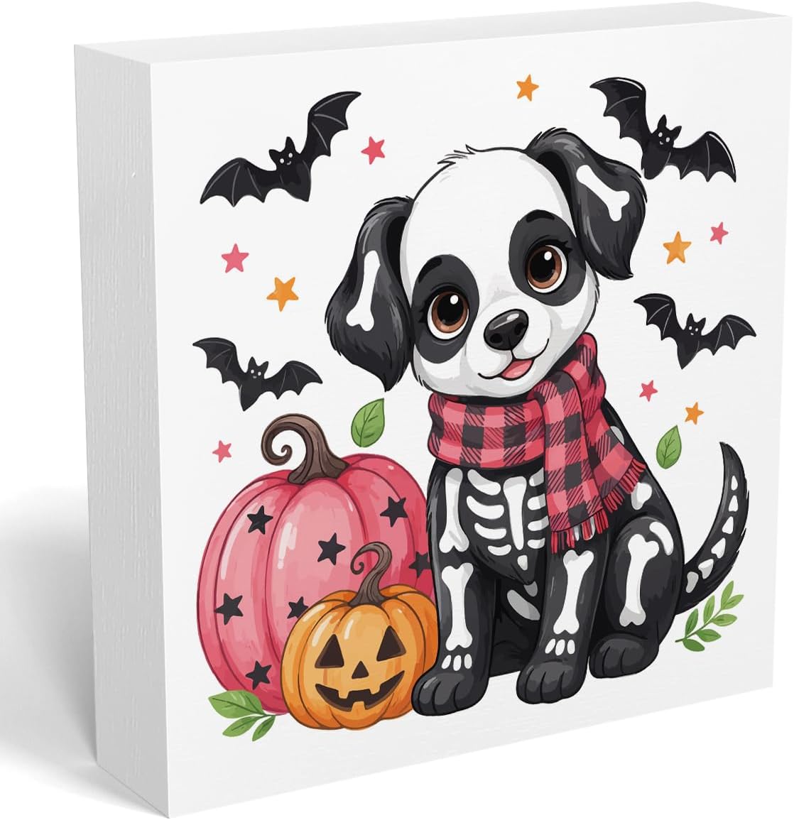mmiishe But Did You Document It Funny Office Cubicle Accessories for Work Cute Halloween Decor Wood Plaque, Skeleton Puppy with Pink Pumpkin Art Dog Lover Gifts, Freestanding 5x5x1.2 in