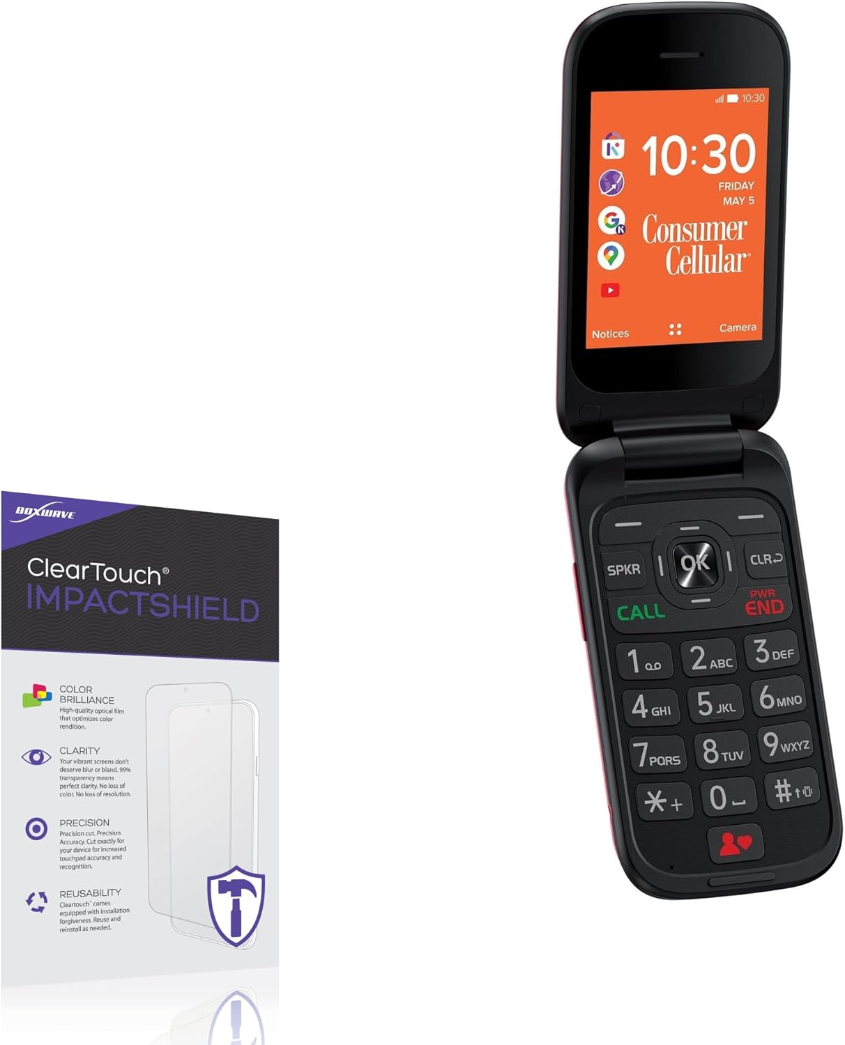 BoxWave Screen Protector Compatible with Consumer Cellular IRIS Flip - ClearTouch ImpactShield (2-Pack), Impenetrable Screen Protector Flexible Film