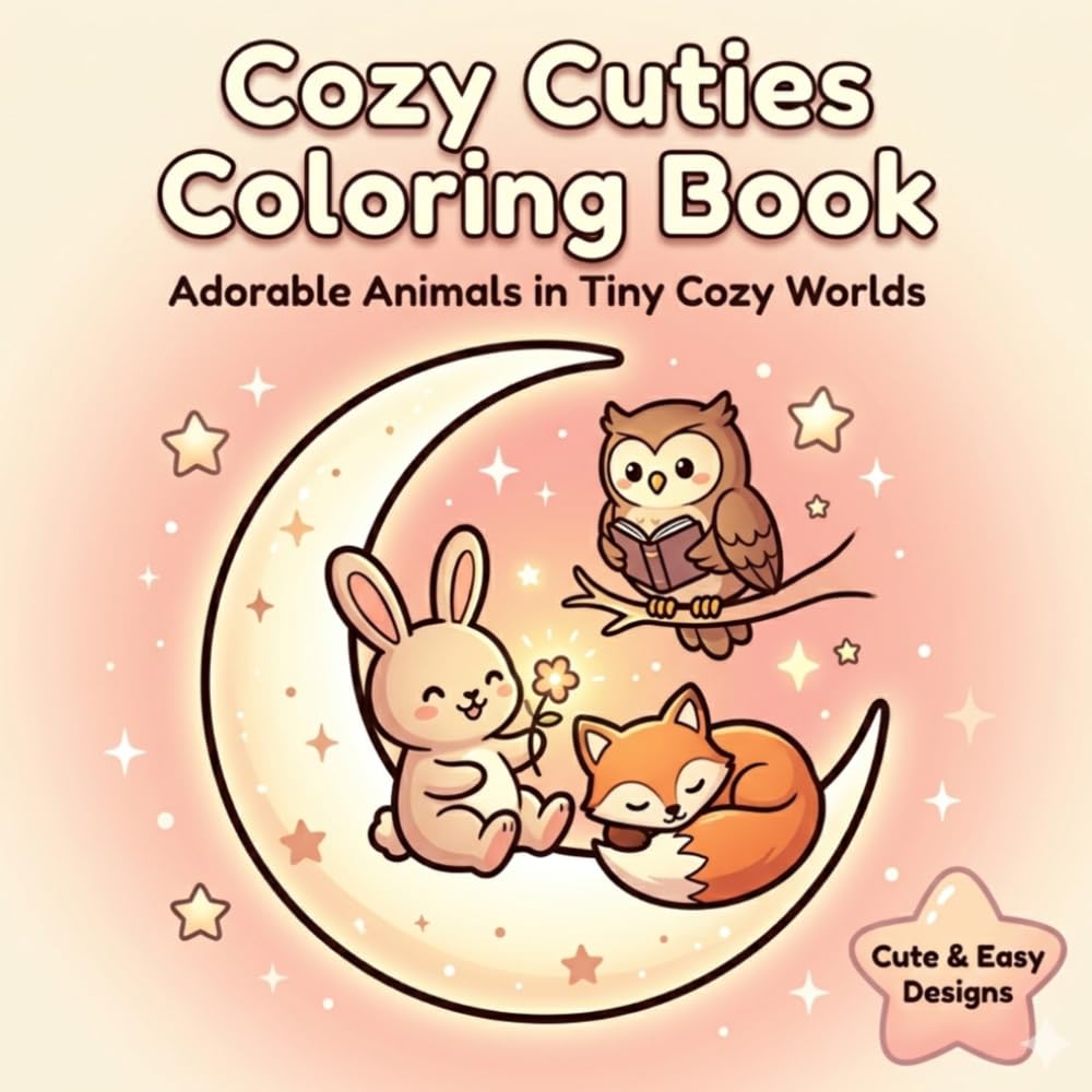 Cozy Cuties Coloring Book: Adorable animals in tiny cozy worlds for relaxation and fun
