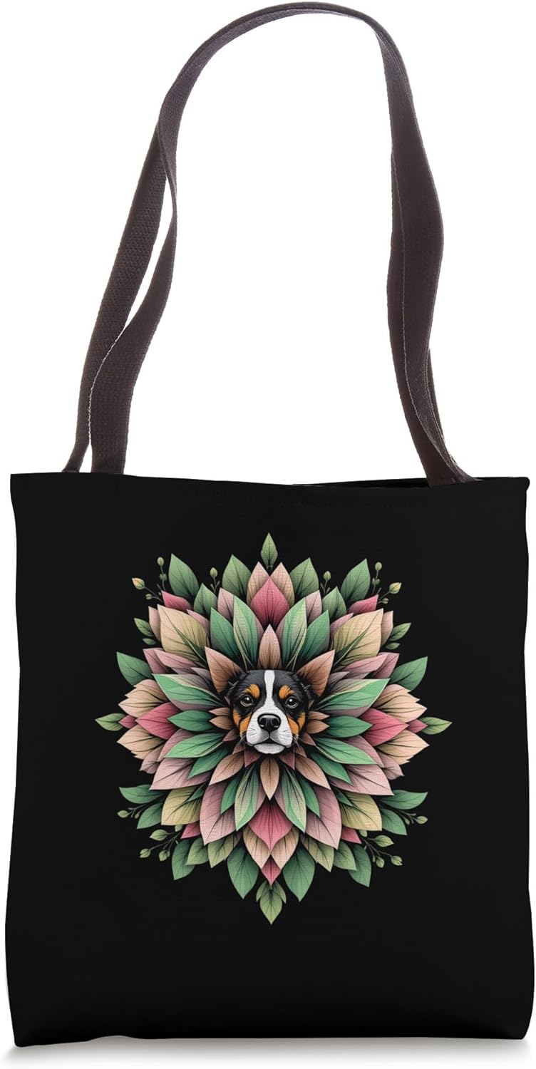 Floral Dog Mandala Tote Bag