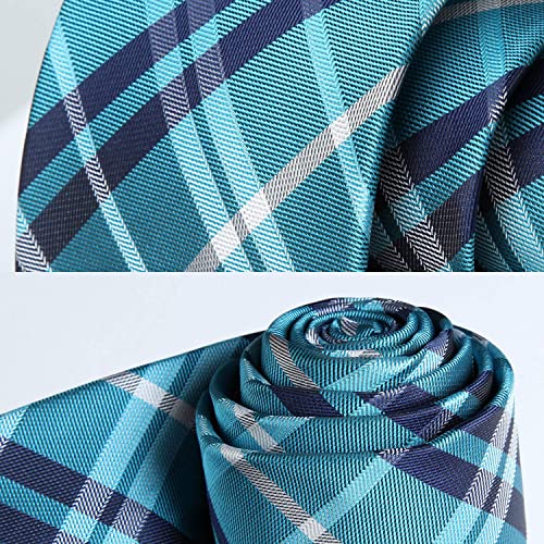 Image of HISDERN Mens Ties Plaid Tie and Pocket Square Set Classic Woven Formal Checkered Neckties & Handkerchief Wedding Party