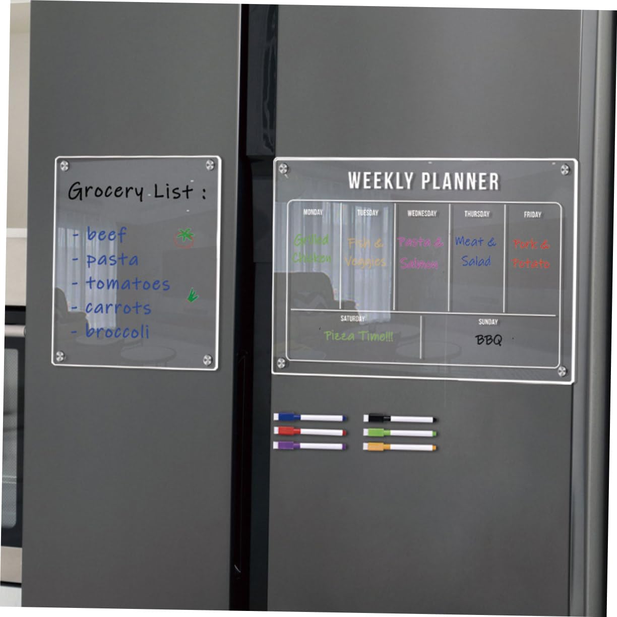 NUOBESTY Wochenplaner Magnetisch Abwischbar mit Kalender-whiteboard aus Acryl für Kühlschrank als Planer Kühlschranktafel mit Magnetafel Kühlschrankkalender