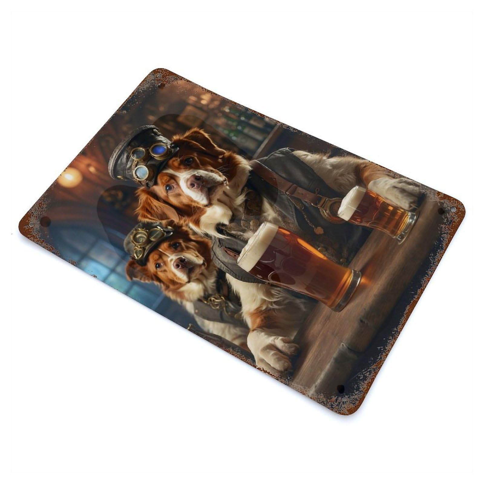 Brittany Spaniel Beer Dog Vintage Rust Metal Sign 11.8"x7.9", Ideal for Basement, Hobby Room And Garage Decor