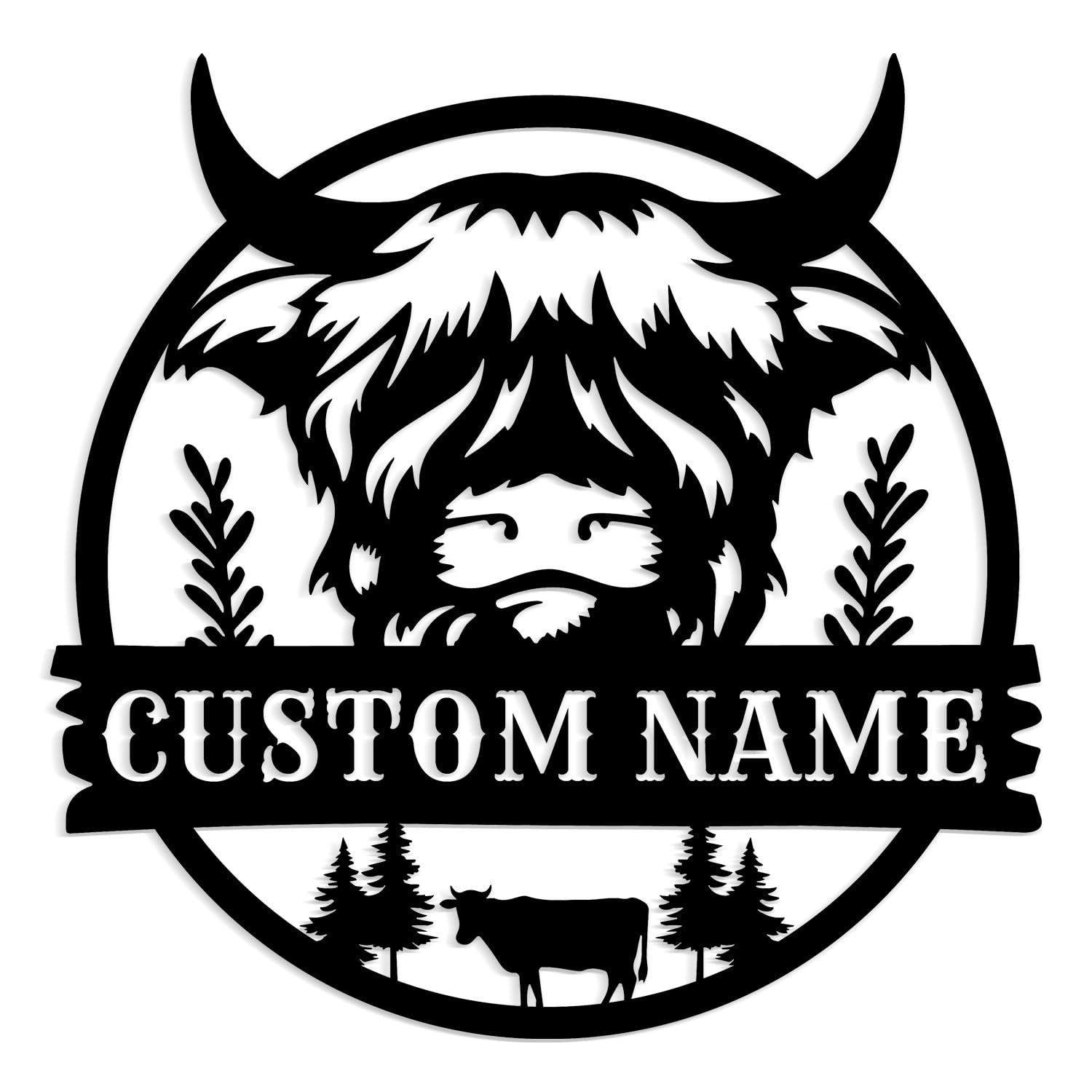 Meigoart Style-3 Custom Highland Cow Metal Sign,Highland Cow Metal Wall Art,Personalized Highland Cow Wall Decor,Custom Your Name Signs (Style-3)