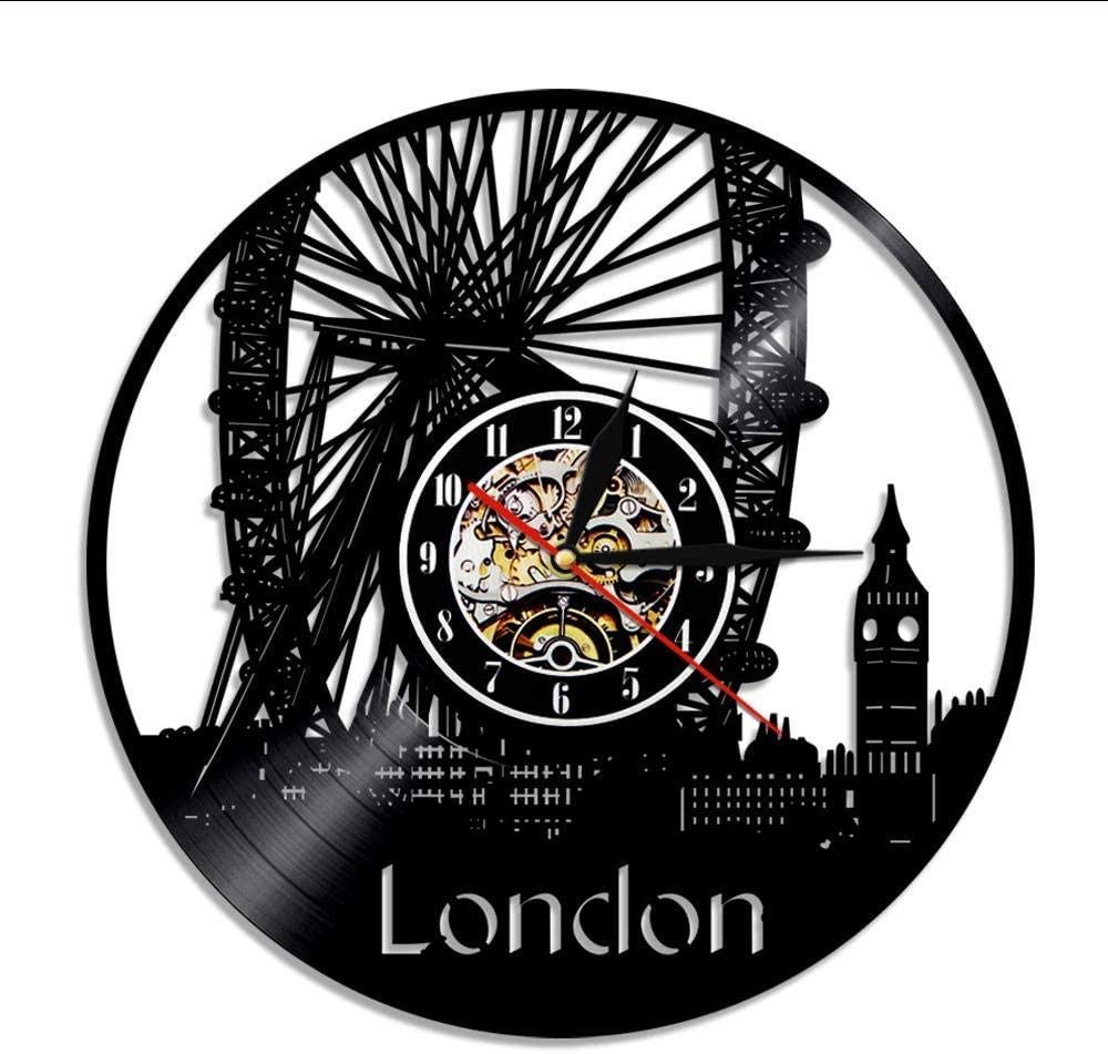 TIANZly VinylWall clock 1 piece of London wall clock, Big Ben, Ferris wheel, mural, London bridge, city view, travel gift, British vinyl clock, no light