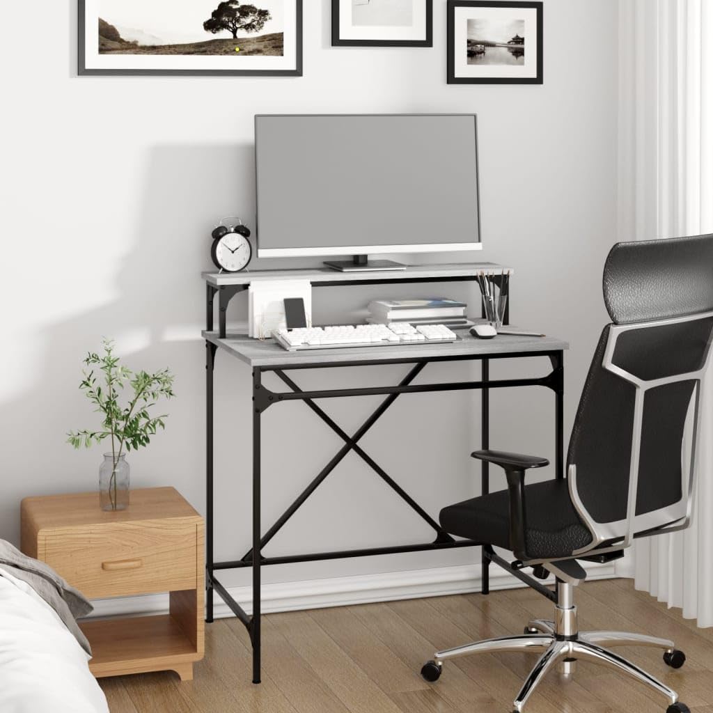 Escritorio industrial gris 80 x 50 x 90 cm con gran superficie de trabajo y mesa de oficina en diseño industrial