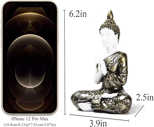 Miniatura 9 de BRABUD Buda tailandés meditando orando paz y armonía estatua de resina 6.2 pulgadas de alto Buda sentado decoración del hogar negro TQGJBS247