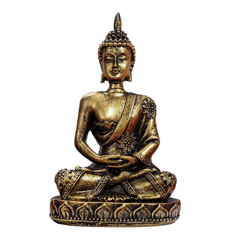 HYFANMini Small Meditation Buddha Statue Harmonious Yoga Figurine Collectible Craft Feng Shui Sculpture Decor for Home Office Shelf Desktop (Bronze 4)