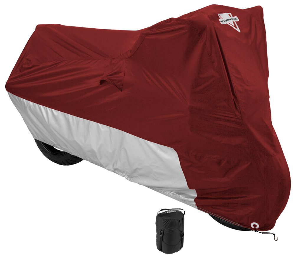 Nelson-Rigg Deluxe Motorcycle Cover, Weather Protection, UV, Air Vents, Heat Shield, Windshield Liner, Compression Bag, Grommets, Medium fits Sport Bikes and Small Cruiser motorcycles