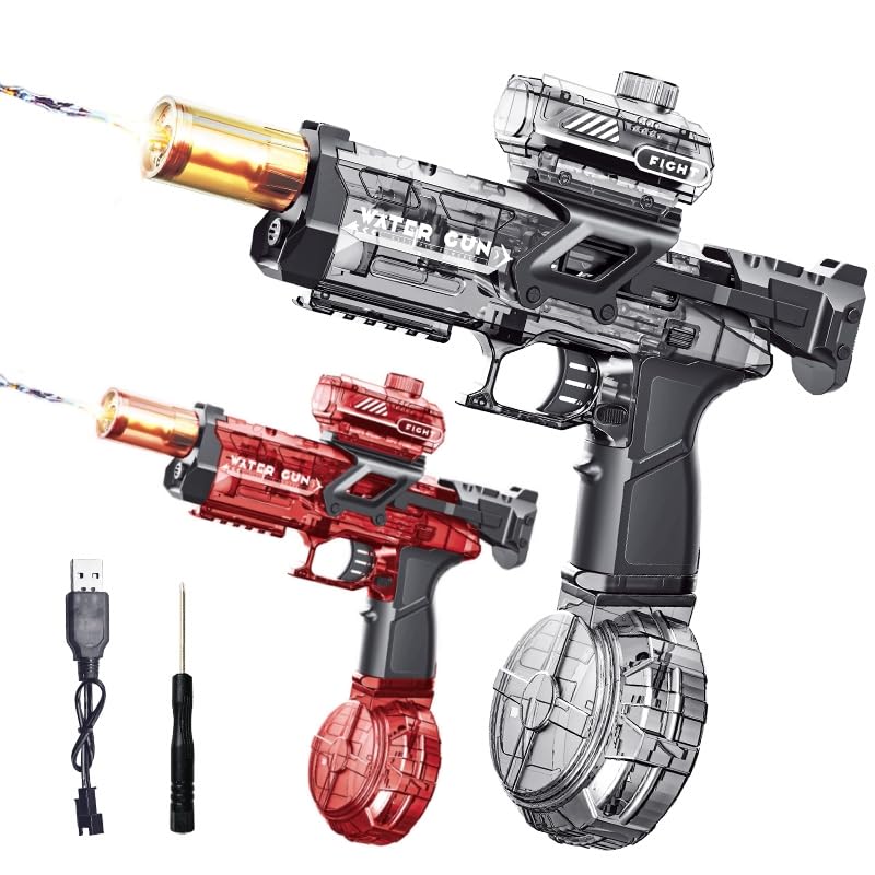 Up to 32ft Long Range Water Gun, 500cc Electric Water Gun, Waters Guns Toy Pistol, Full Automatic Electric Squirt Guns With Lights, Watersss Gunss Toys for Pool Party Beach Adults Kids (black + red)