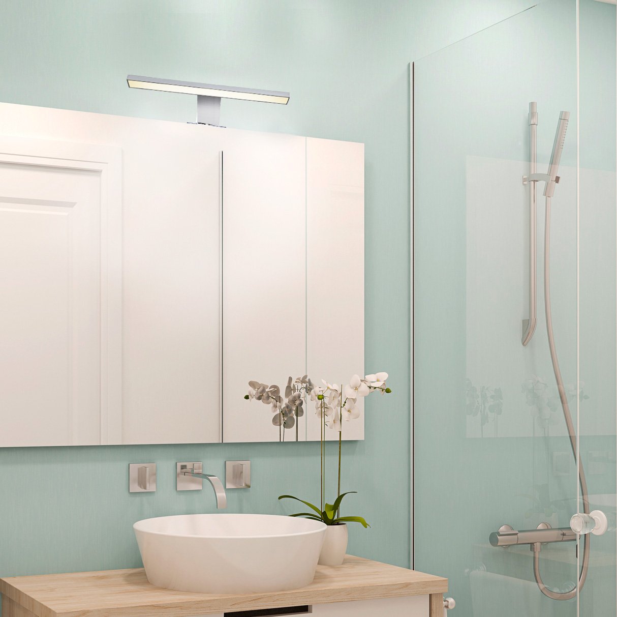 B.K.Licht - Lámpara Espejo de Baño LED IP44, 5W 230V, Pinza + Armario, Blanco Frío 4000k 650lm, 30x10.3x3.6 cm, Aplique Espejo Baño, Apliques Espejo De Baño, Luz Espejo Baño, Cromo