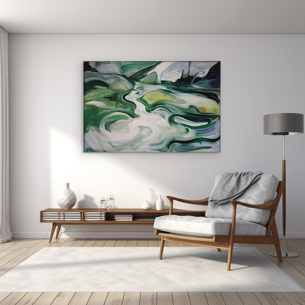 Canvas for Living room. Rivers of Green: The Dynamic Essence of Abstract Motion, 27 x 18 inch Canvas Wall Art - Contemporary Masterpieces - Modern Home Decor - 69x46 cm (27x18 inch)