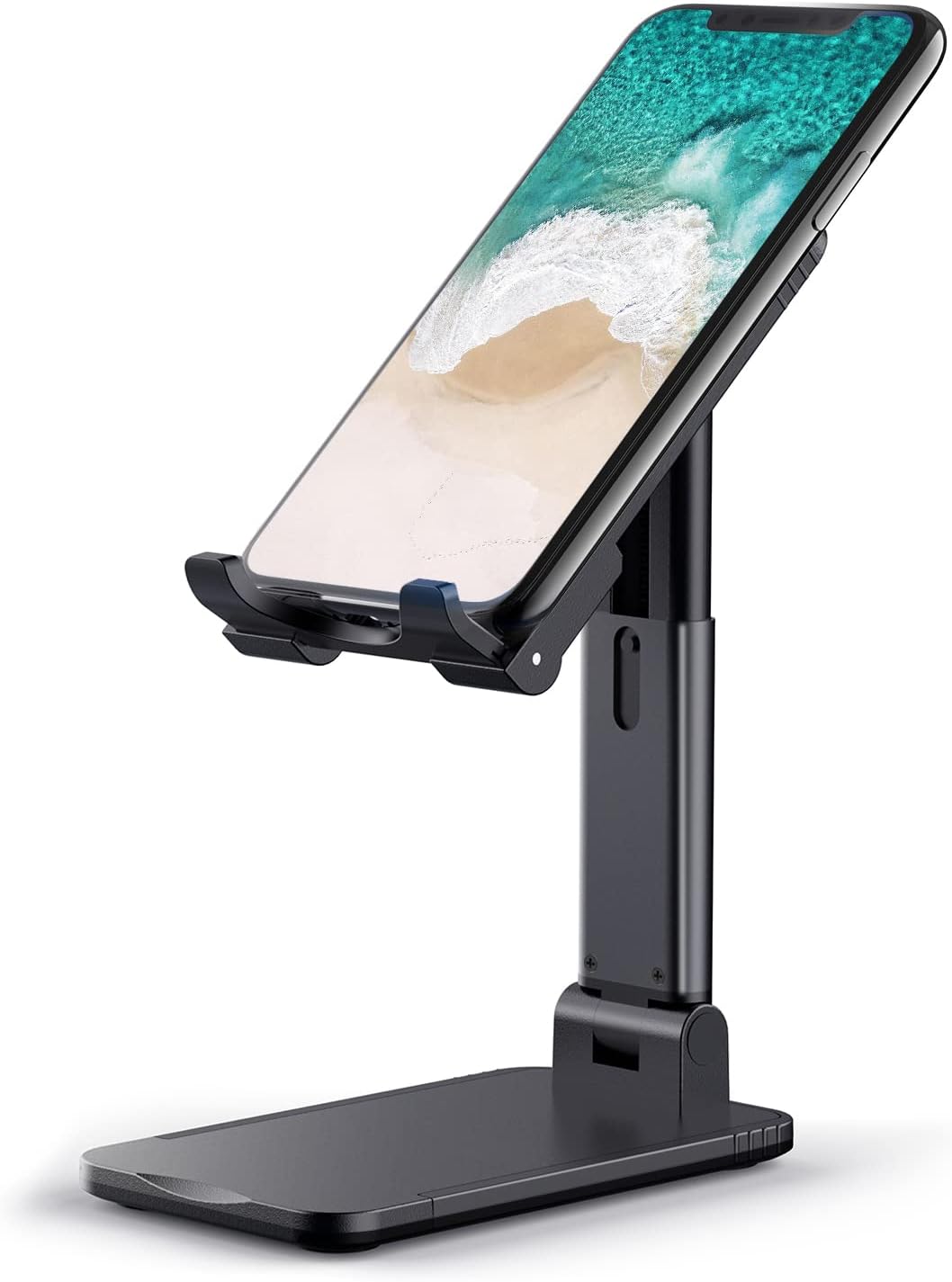 Foldable Cell Phone Stand, Angle & Height Adjustable Desk Phone Holder with Stable Anti-Slip Design Compatible with iPhone 13 Mini/13 Pro Max/12/12 Pro/Smartphones/Kindle(Black)