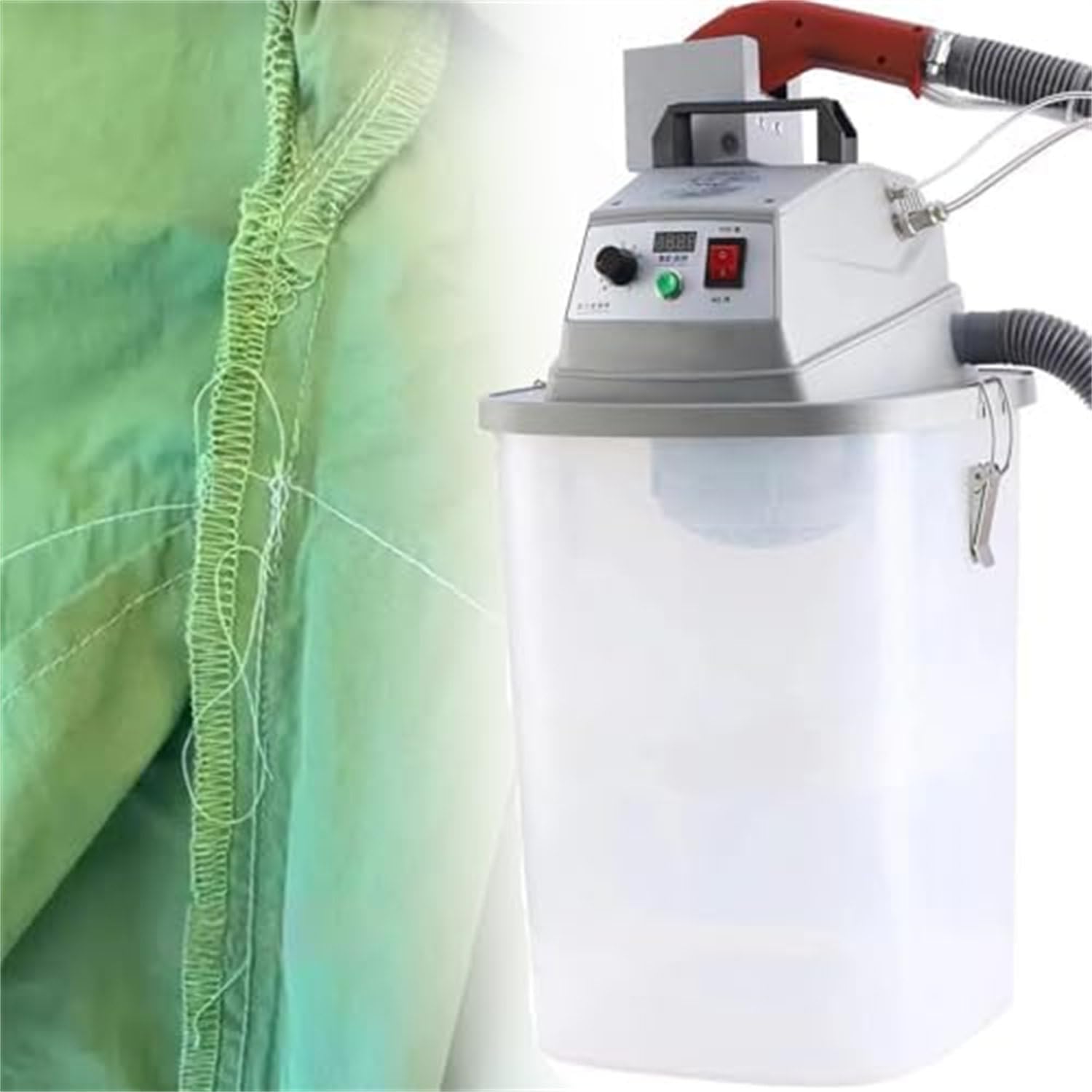 BOOZXCV 450W Fabric Thread Trimming Machine with 30L Storage Bucket, Smart Brushless Thread Cutting Machine, Stepless Speed Regulation, 15-50mm Width, Thread Suction and Cutting