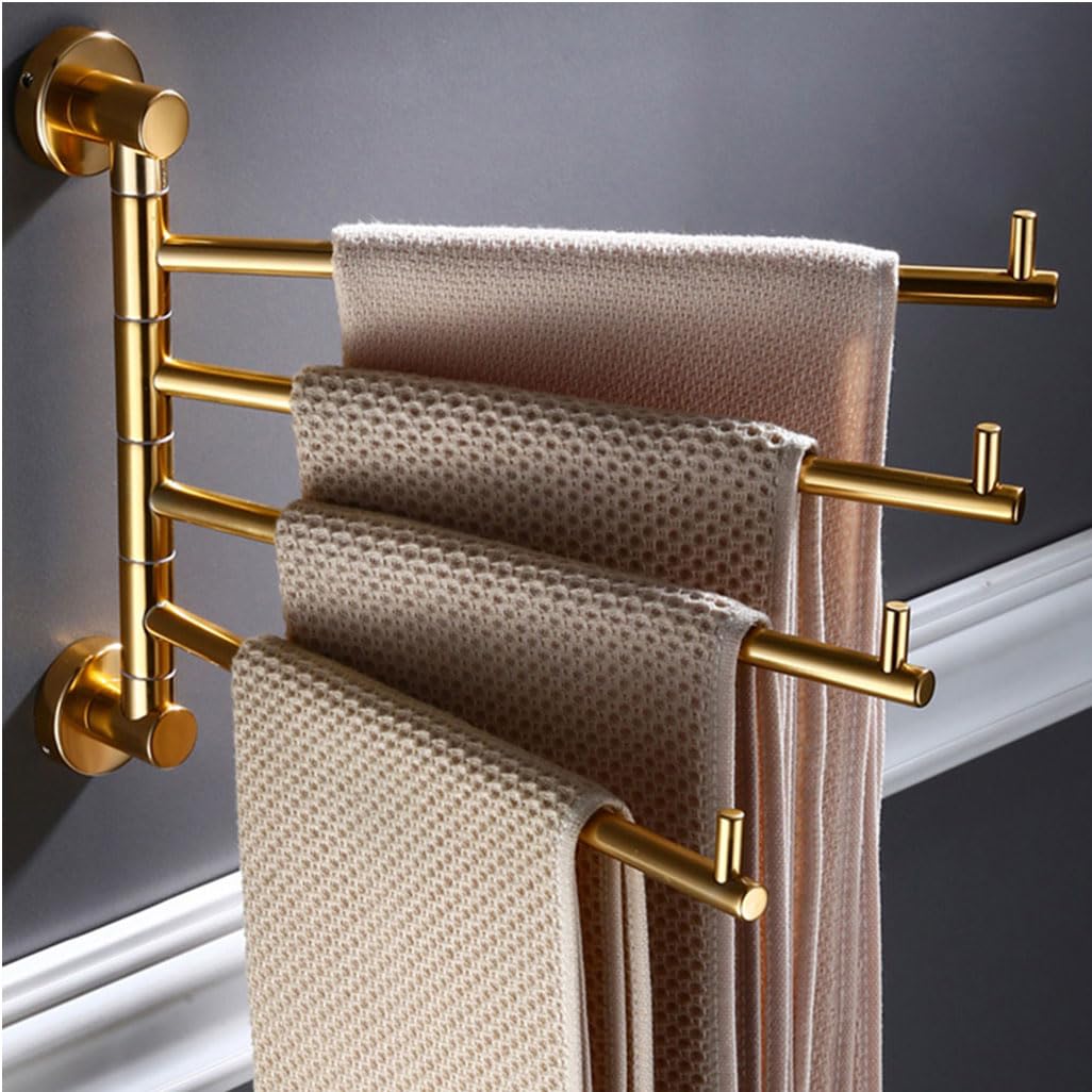 LMYSXAOZ Vintage Swing Out Towel Bar Gold, Swivel Rack Rails for Bathroom, Wall Mounted Folding Arm Hand Hooks Hanger Holder Space Saving Laundry 4bars