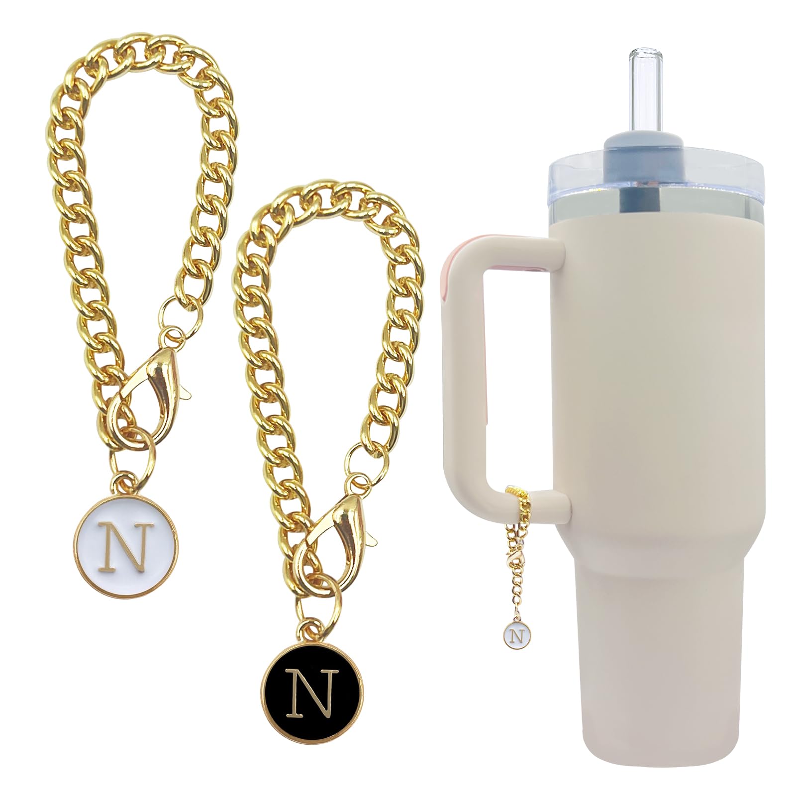 Velaco Letter Charm Accessories for Stanley 20 30 40 oz Tumbler with Handle, Chains with Initial Letter for Stanley Cup 30 40 oz with handle - 2 PCS, Midium, alloy, No Gemstone